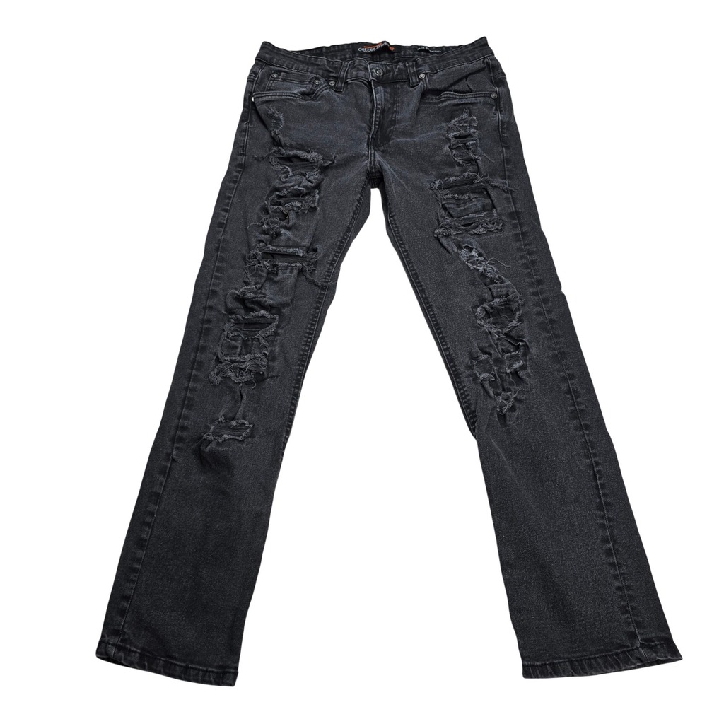 Copper Rivet Slim Straight Jeans Mens 32x30 Black Distressed Ripped‎